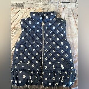 Flapdoodles Girls Size 5 Navy With White Flowers Puffer Vest Full Zip Front